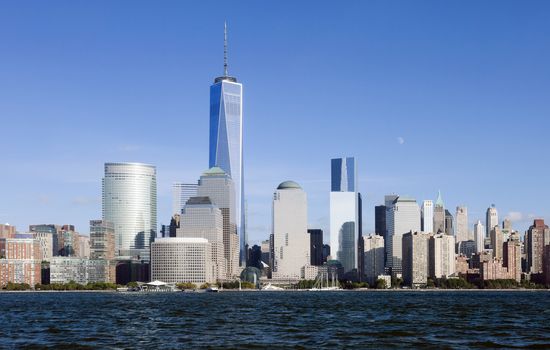 The New York City skyline at afternoon w the Freedom tower 2014