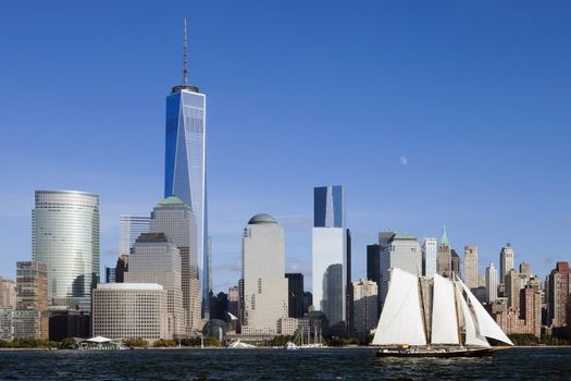 The New York City skyline at afternoon w the Freedom tower 2014