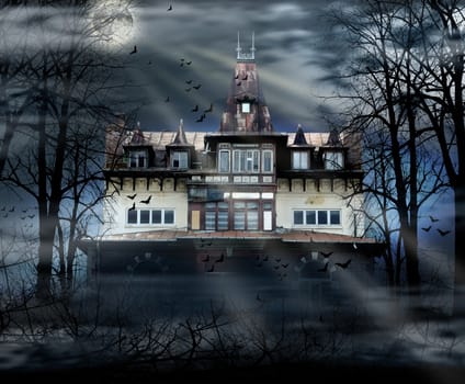 Haunted house with dark scary horror atmosphere