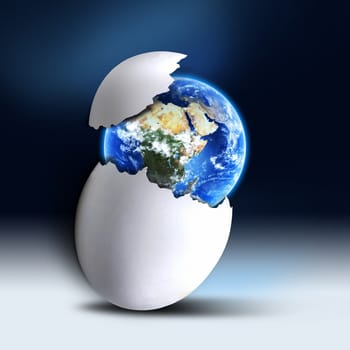 Concept of planet earth breaking the egg shell