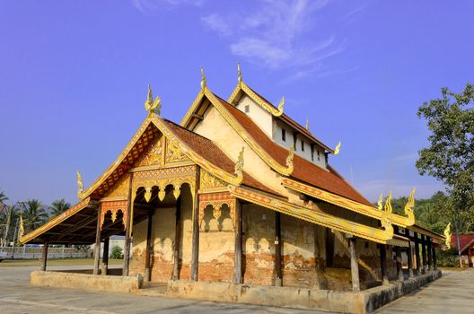 The Old Thai Buddhist Temple and Blue Sky.