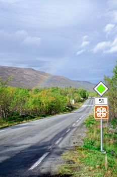 Rainbow on scenic road 51 in Norway