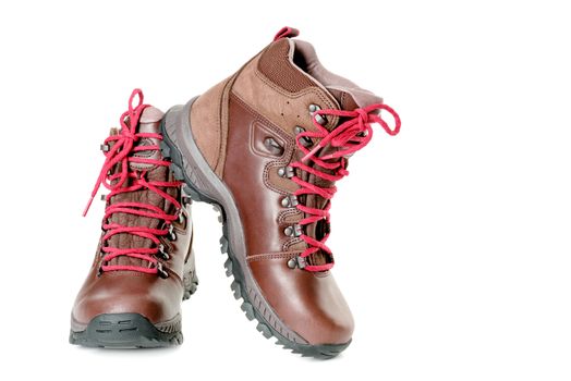 A pair of hiking boots. Isolated on white background