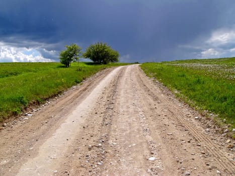 rural footpath along fields, in nature