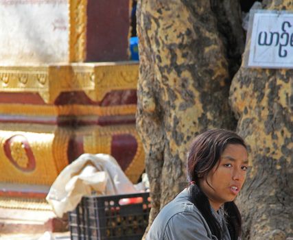 A young lady posing for her photo in Myanmar Feb 2015 No model release Editorial use only