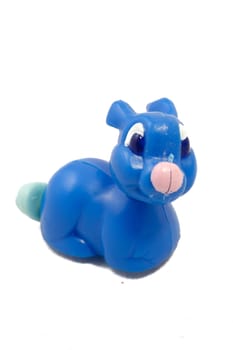Plastic blue toy rabbit on white background