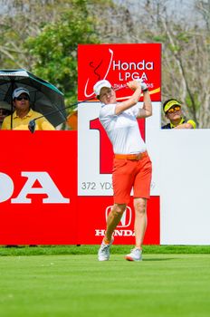 CHONBURI - FEBRUARY 28: Catriona Matthew of Scotland in Honda LPGA Thailand 2015 at Siam Country Club, Pattaya Old Course on February 28, 2015 in Chonburi, Thailand.