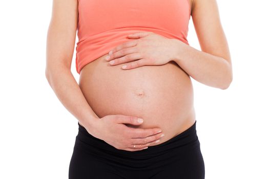Beautiful pregnant belly on a white background