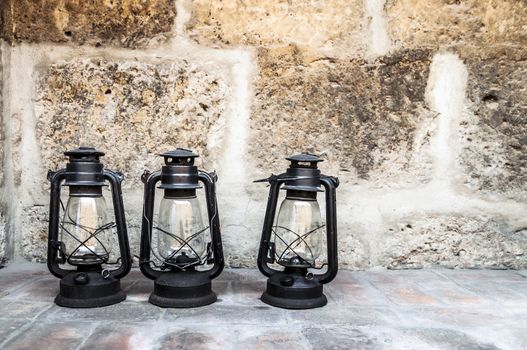 three lanterns in Santa Catalina monastery, Arequipa, Peru