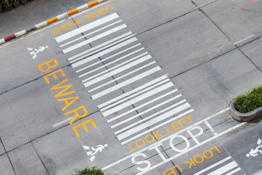 zebra crossing, on urban asphalt road for passenger or people and transportation, top view