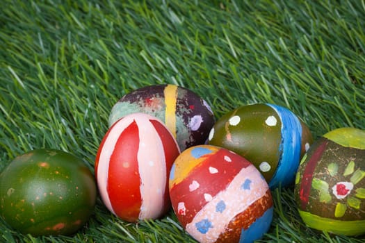 Happy easter eggs group on grass,can use as background for god festival