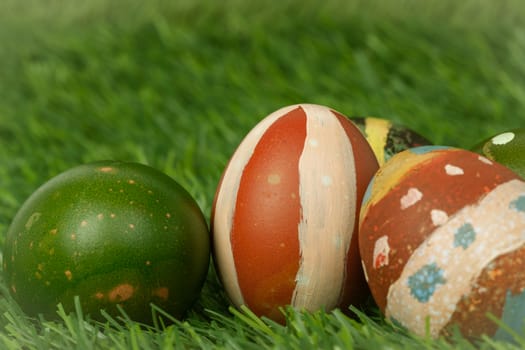 Happy easter eggs group on grass,can use as background for god festival