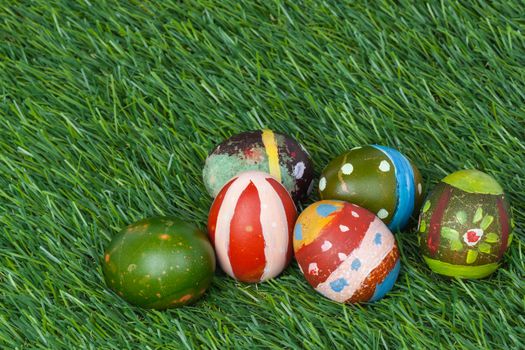 Happy easter eggs group on grass,can use as background for god festival