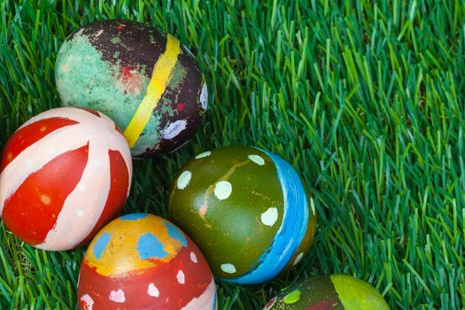 Happy easter eggs group on grass,can use as background for god festival