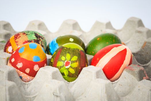 Painted easter eggs for festival event on crate