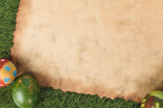 Happy easter eggs festival event on grass and grunge paper,can use as background