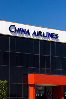 EL SEGUNDO, CA/USA - MARCH 7, 2015: China Airlines facility and logo. China Airlines is the largest airline in Taiwan and the flag carrier of the Republic of China.