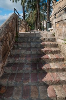 Stone staircase from medieval times. Details Palma, Palma de Mallorca, Balearic islands, Spain in November.