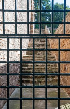 Old iron grid opening. Details Palma, Palma de Mallorca, Balearic islands, Spain in November.