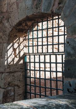 Old iron grid opening. Details Palma, Palma de Mallorca, Balearic islands, Spain in November.