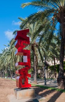 Red Palma sign. Details Palma, Palma de Mallorca, Balearic islands, Spain in November.