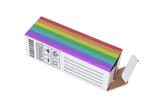 Concept of export, opened paper box - Rainbow flag