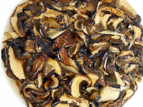 Detail of the soaked dried mushrooms - food ingredient