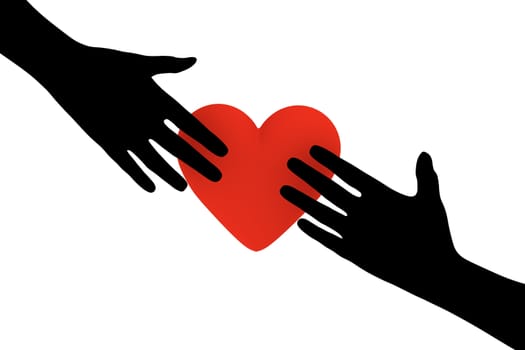 Illustration of two hands reaching out towards a heart