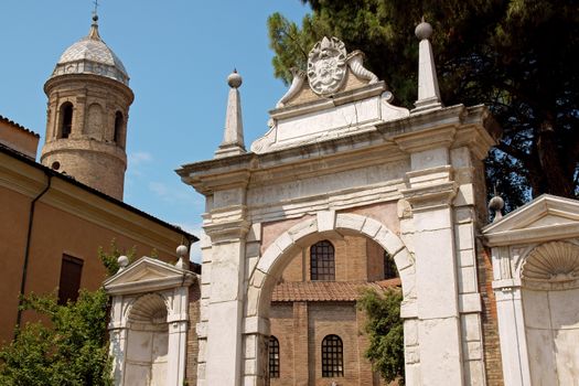 The entrance gate to the byzantine Basilica of San Vitale (Saint Vitalis) in Ravenna. This church and its beautiful mosaics are the largest and best preserved outside of Constantinople. Inscribed in UNESCO World Heritage List