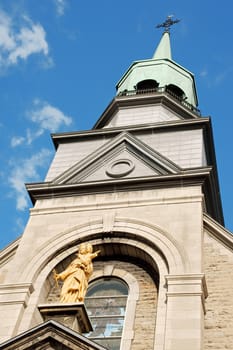 Detail of the facade of Notre Dame de Bonsecours Chapel in Montreal.