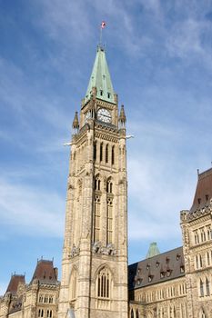 The clock tower of Parliament of Canada in Ottawa