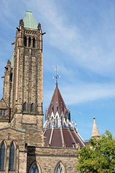 Side view of the main building of Parliament of Canada in Ottawa