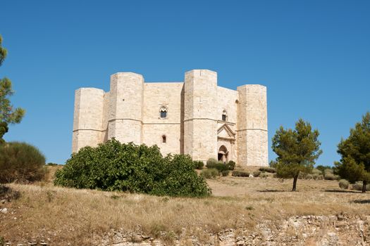 Castel del Monte (Castle of the Mount) is situated on a solitary hill, in the southeast italian region of Apulia, near Andria in the province of Bari. It was built in the 13th century during the reign of the Holy Roman Emperor Frederick II. The castle is an octagonal prism with an octagonal bastion at each corner. Each floor has 8 rooms and an octagonal courtyard in its centre. From 1996 is a World Heritage Site of UNESCO.