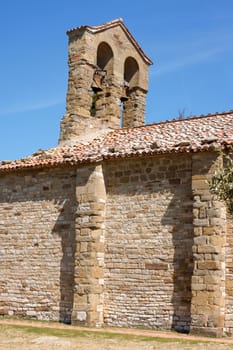 Detail of the ancient San Michele Arcangelo church on Isola Maggiore at Trasimeno Lake in Umbria, Italy