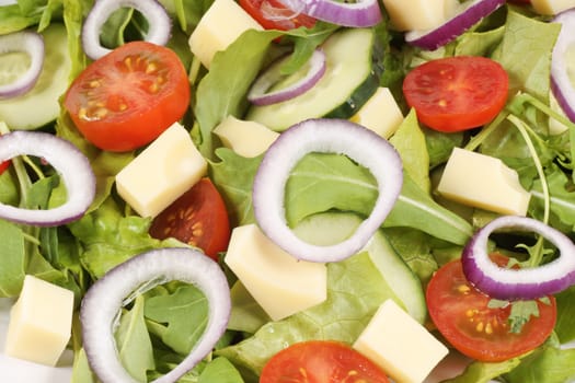 Close-up of a fresh mixed salad with cheese. Perfect as organic background.