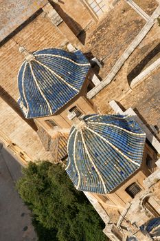 Aerial view of Valencia Cathedral dedicated to Virgin Mary. Built between 1252 and 1482 on the site of a mosque and previosly a roman temple dedicated to goddess Diana. The external architecture is composed of many different styles.