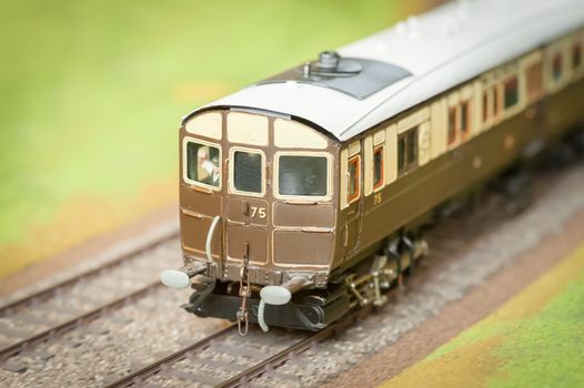 closeup of a vintage model train and driver - shallow d.o.f.