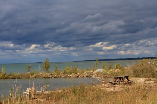 The beach early fall after rain storm going through