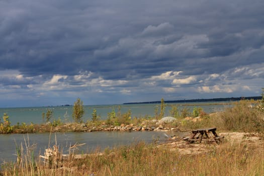 The beach early fall after rain storm going through