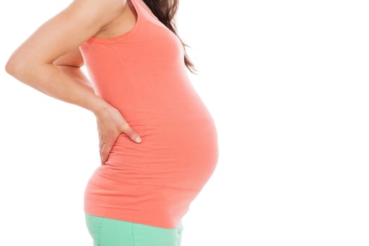 Beautiful pregnant belly on a white background