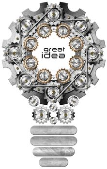 Light bulb design by cogs and gears, concept of creative great idea. Isolated on white background
