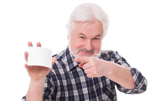 Handsome elderly man with grey beard isolated over white background