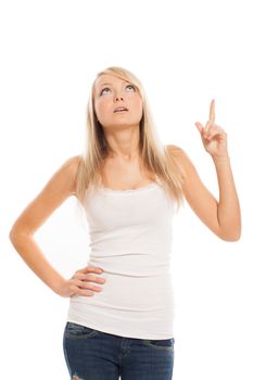 Young attractive woman has an idea isolated over white background