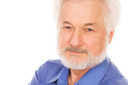 Portrait of handsome elderly man with beard on a white background