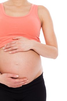 Beautiful pregnant belly on a white background