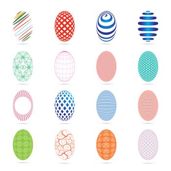 Illustration of sixteen easter eggs on a white background