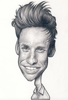 Eddie Redmayne graphite caricature drawing on a white background