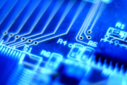 picture of a electronic, circuit, board on blue