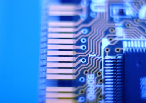 picture of a electronic, circuit, board on blue