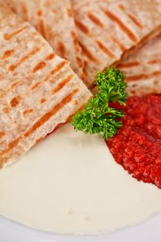 mexican cakes with omelette and tomato